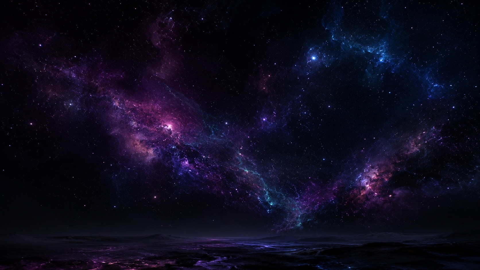 A violet and magenta nebula field with drifting stars