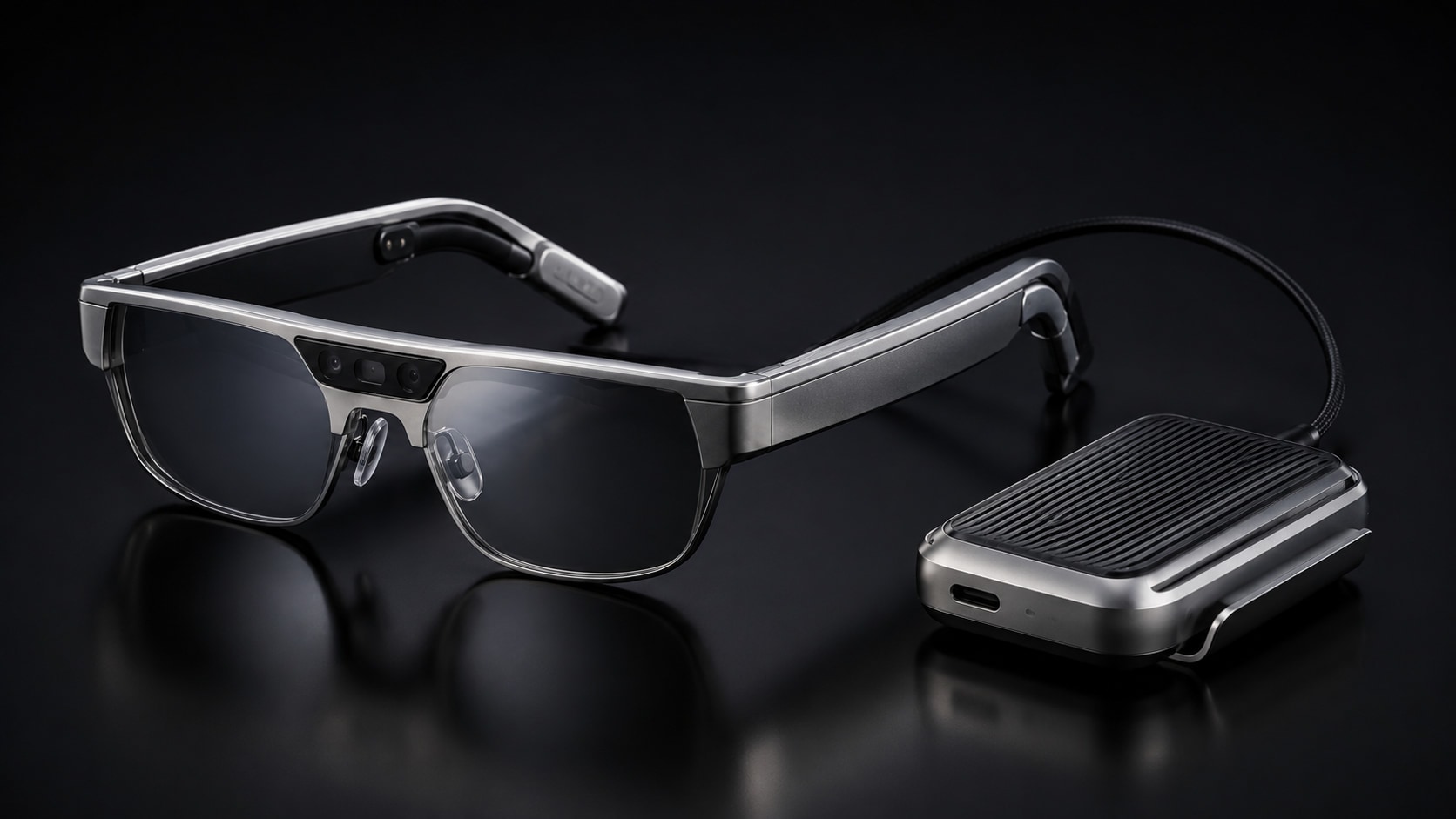 VibraRays One in Titanium with RM Core on a glossy black surface